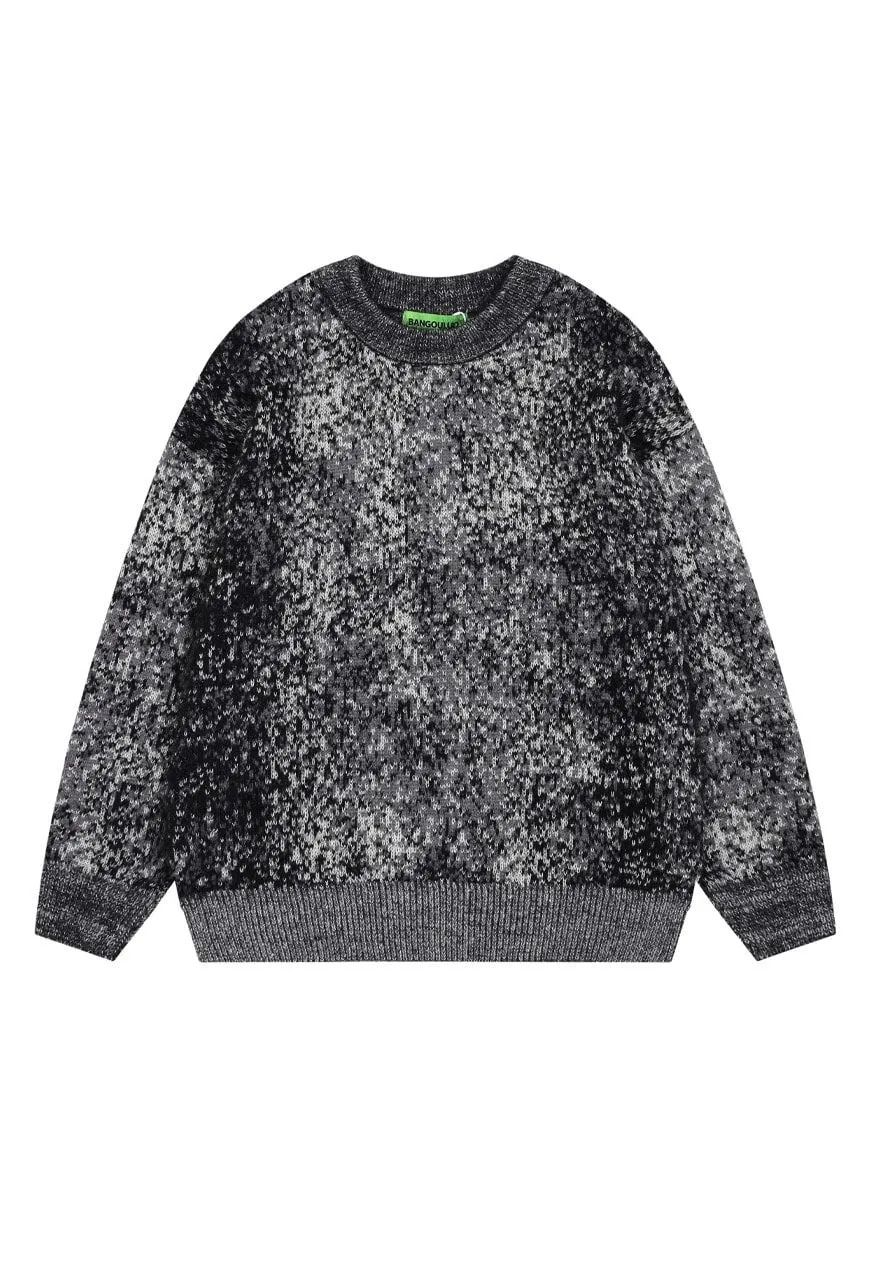 Abstract print sweater grey psychedelic fluffy rave jumper