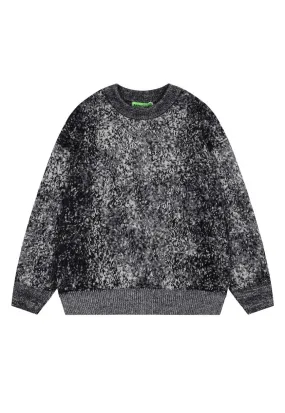 Abstract print sweater grey psychedelic fluffy rave jumper