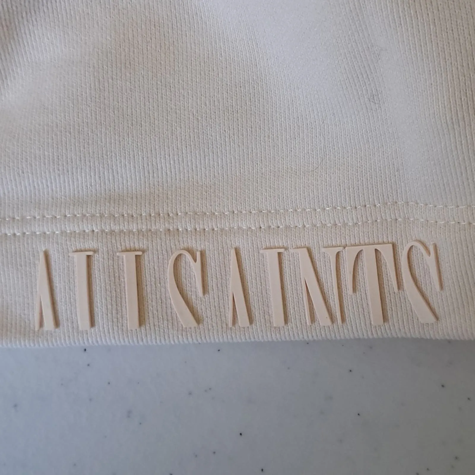ALLSAINTS LILA CROP SLEEVELESS SWEATSHIRT TOP IN ECRU WHITE