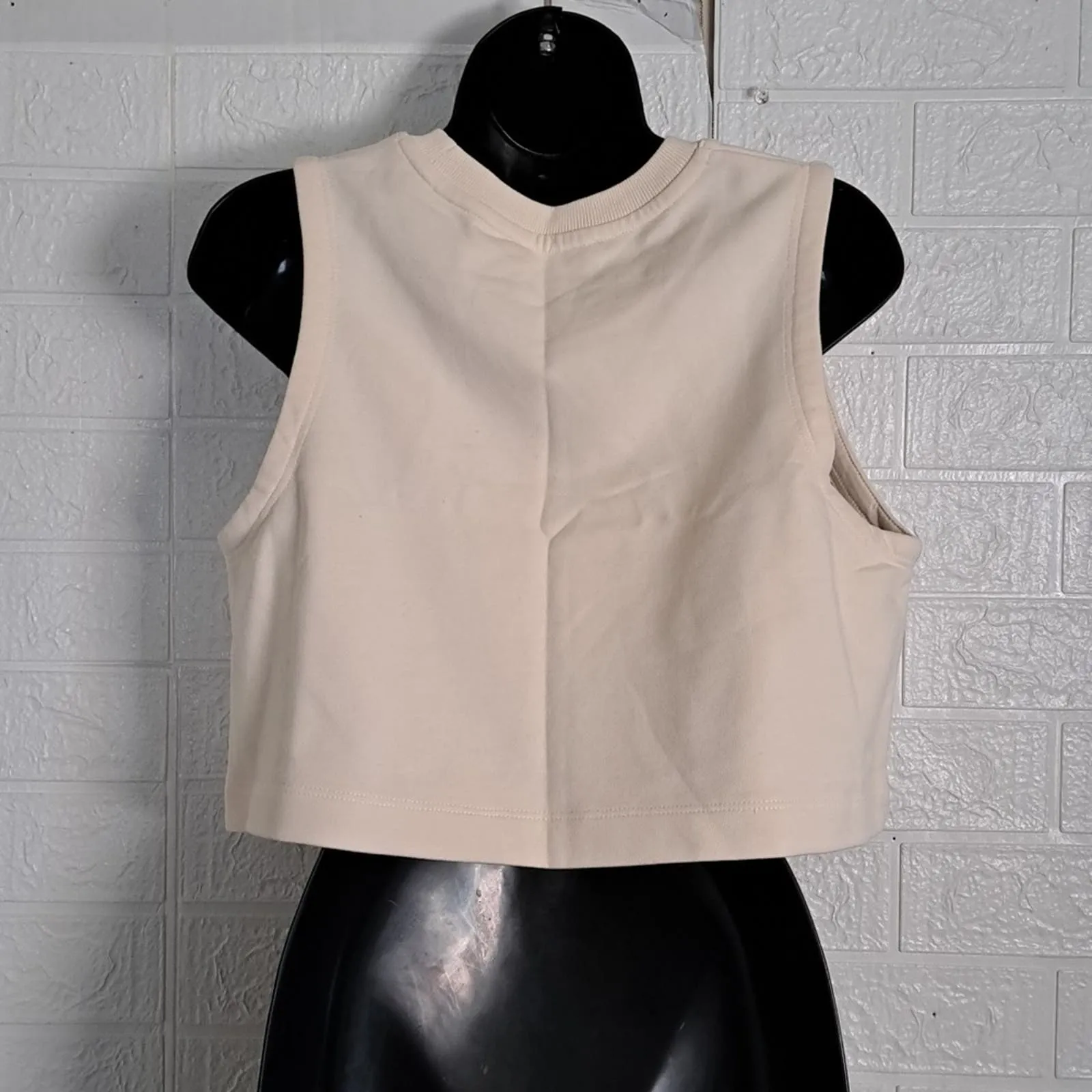 ALLSAINTS LILA CROP SLEEVELESS SWEATSHIRT TOP IN ECRU WHITE