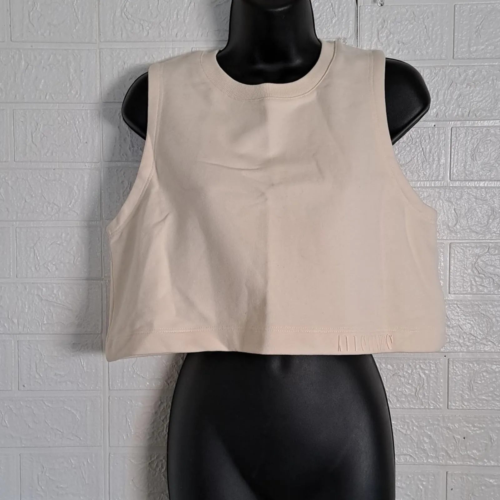 ALLSAINTS LILA CROP SLEEVELESS SWEATSHIRT TOP IN ECRU WHITE