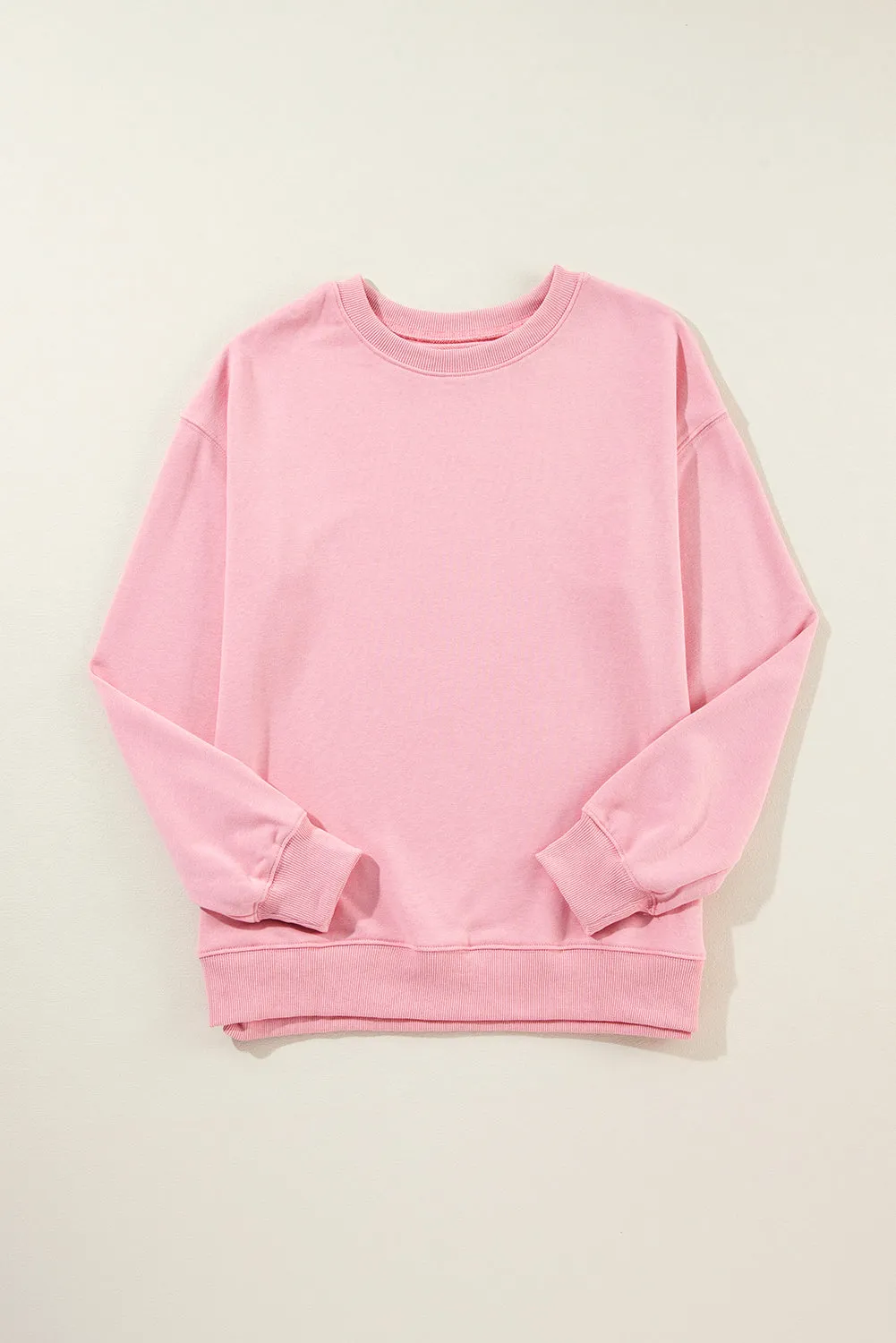 Beige Solid Classic Crewneck Pullover Sweatshirt