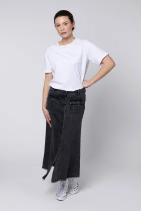 Bina Button Front Denim Skirt (Washed Black)