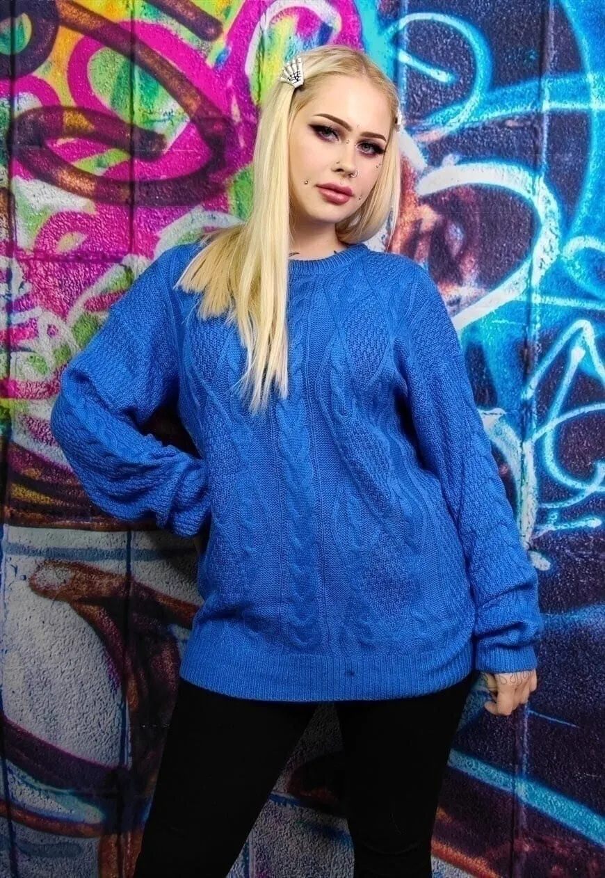 Cable knitwear sweater fluorescent knitwear jumper in blue