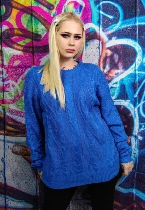 Cable knitwear sweater fluorescent knitwear jumper in blue