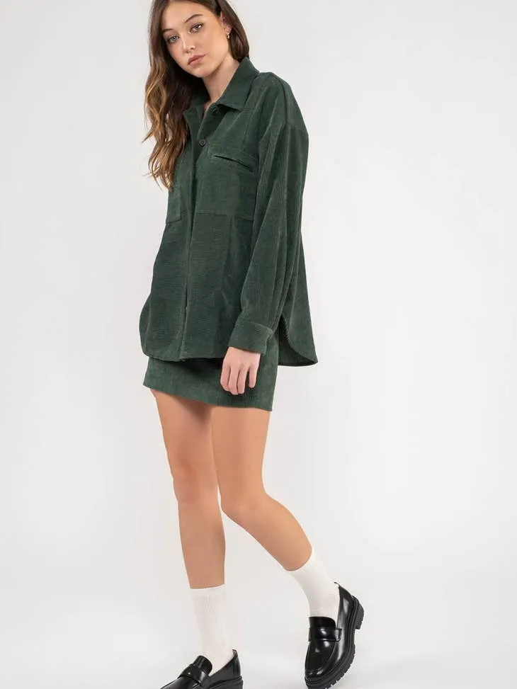 Corduroy Button Up Shacket (Hunter)