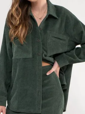 Corduroy Button Up Shacket (Hunter)