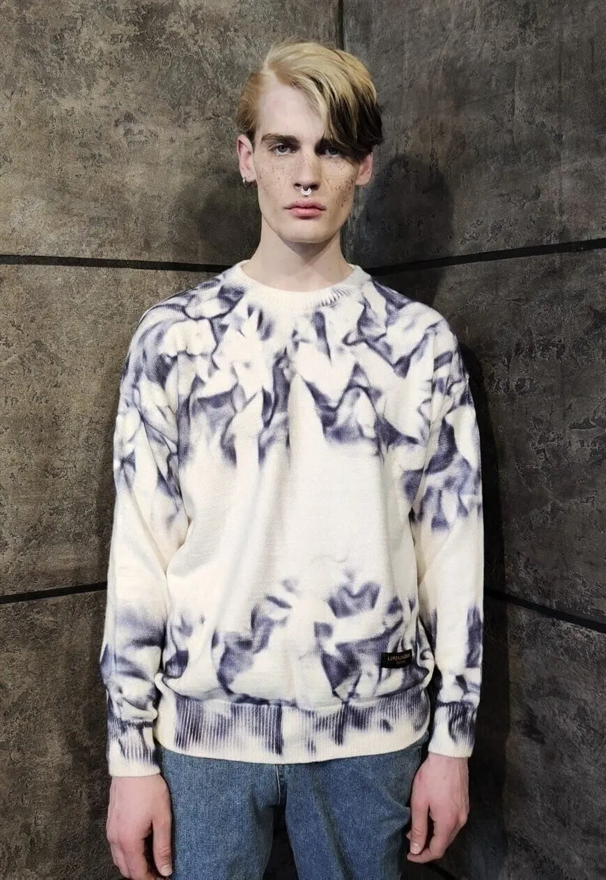 Distressed painted knitwear sweater tie-dye knit top white