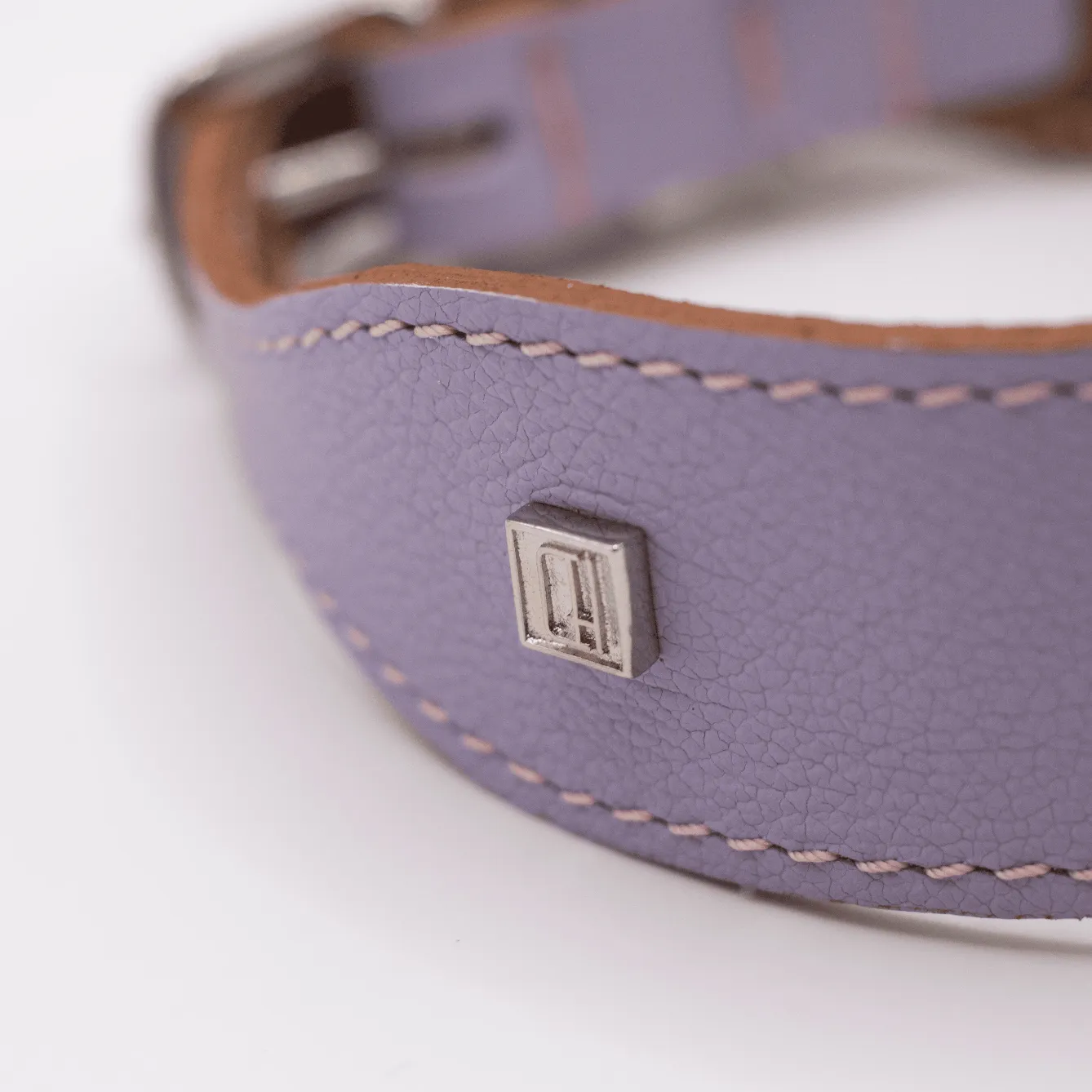 Flat and Wider Soft Leather Dog Collar Lilac