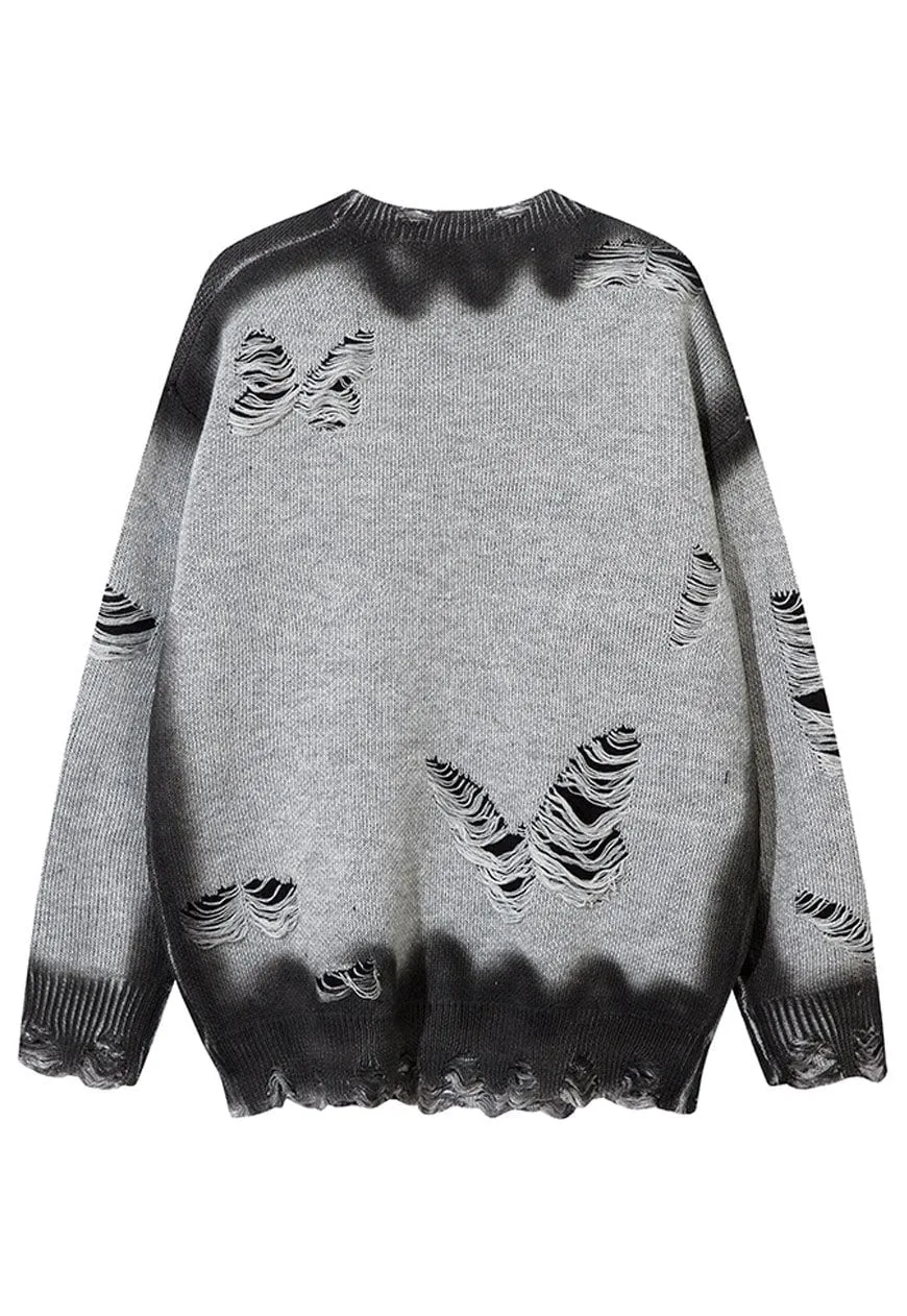 Graffiti sweater black ripped punk y2k jumper butterfly top