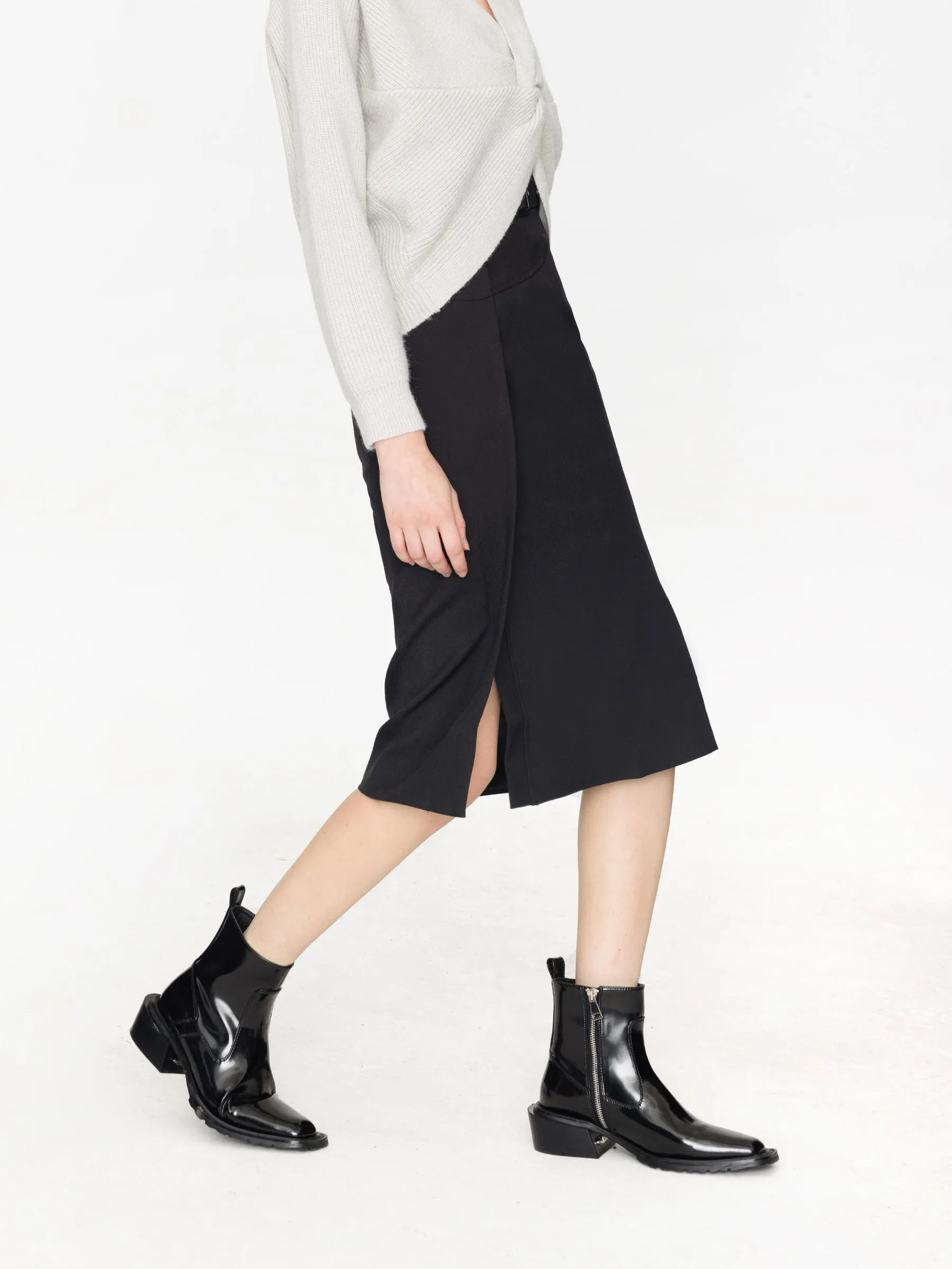 High Waisted Belted Pencil Skirt