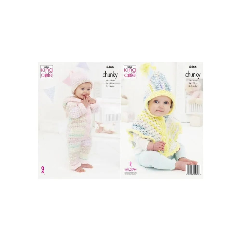 King Cole Baby Onesie, Poncho & Hat Chunky Knitting Pattern 5466