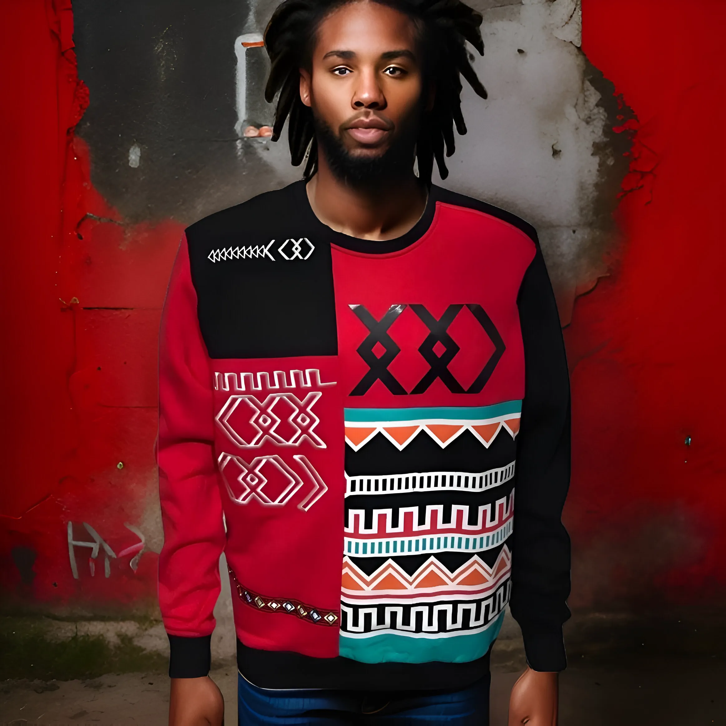 ^KOODOO^ (RED-MULTI) LUXURY CREWNECK SWEATSHIRTS (EMBROIDERY)