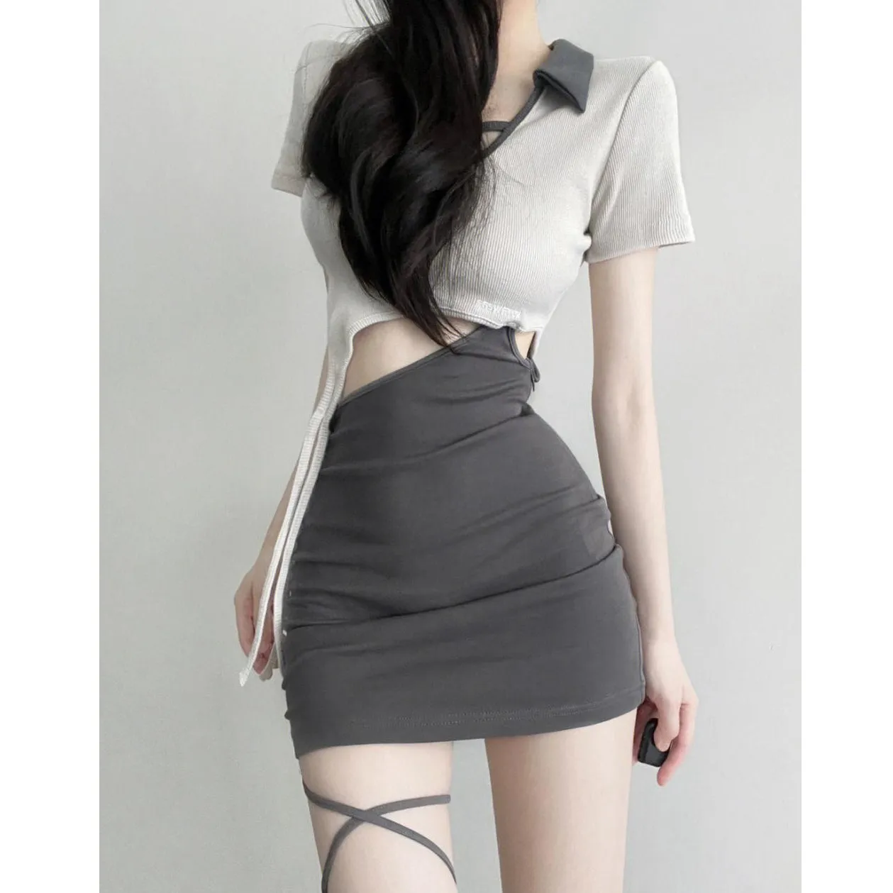Lace-Up U-Neck Cutout Bodycon Dress