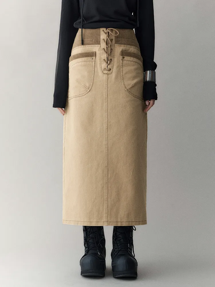 Lace-Up Vintage Pencil Retro Tight Long-Skirt