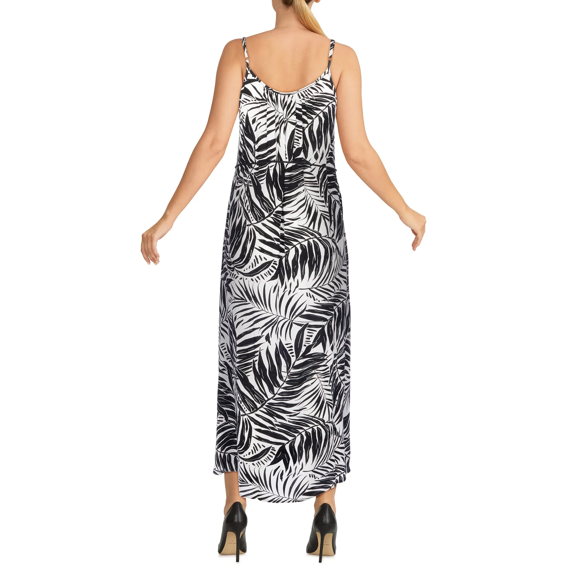 lily morgan Women's Tropical Printed Crinkle Maxi Dress with Rope Belt