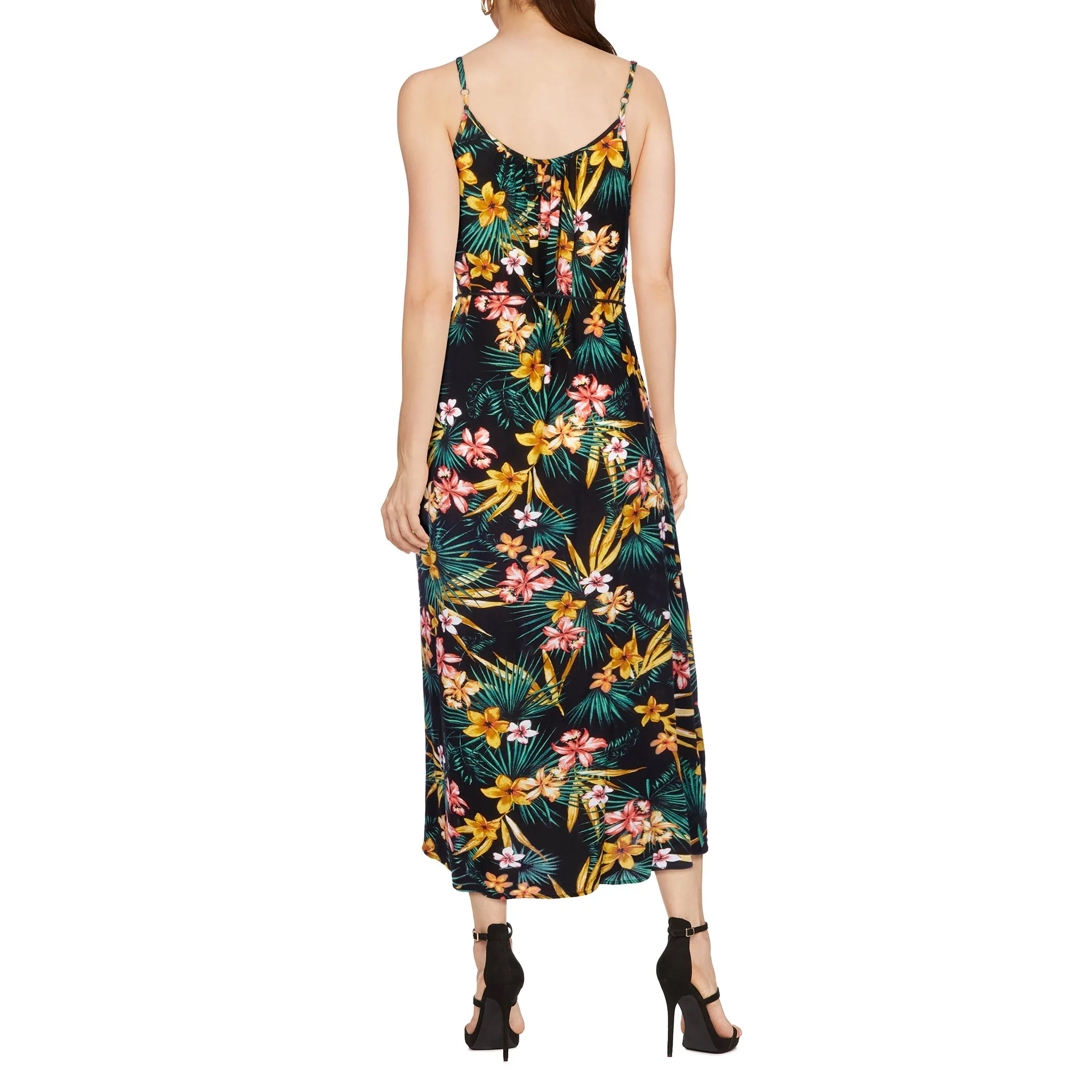 lily morgan Women's Tropical Printed Crinkle Maxi Dress with Rope Belt