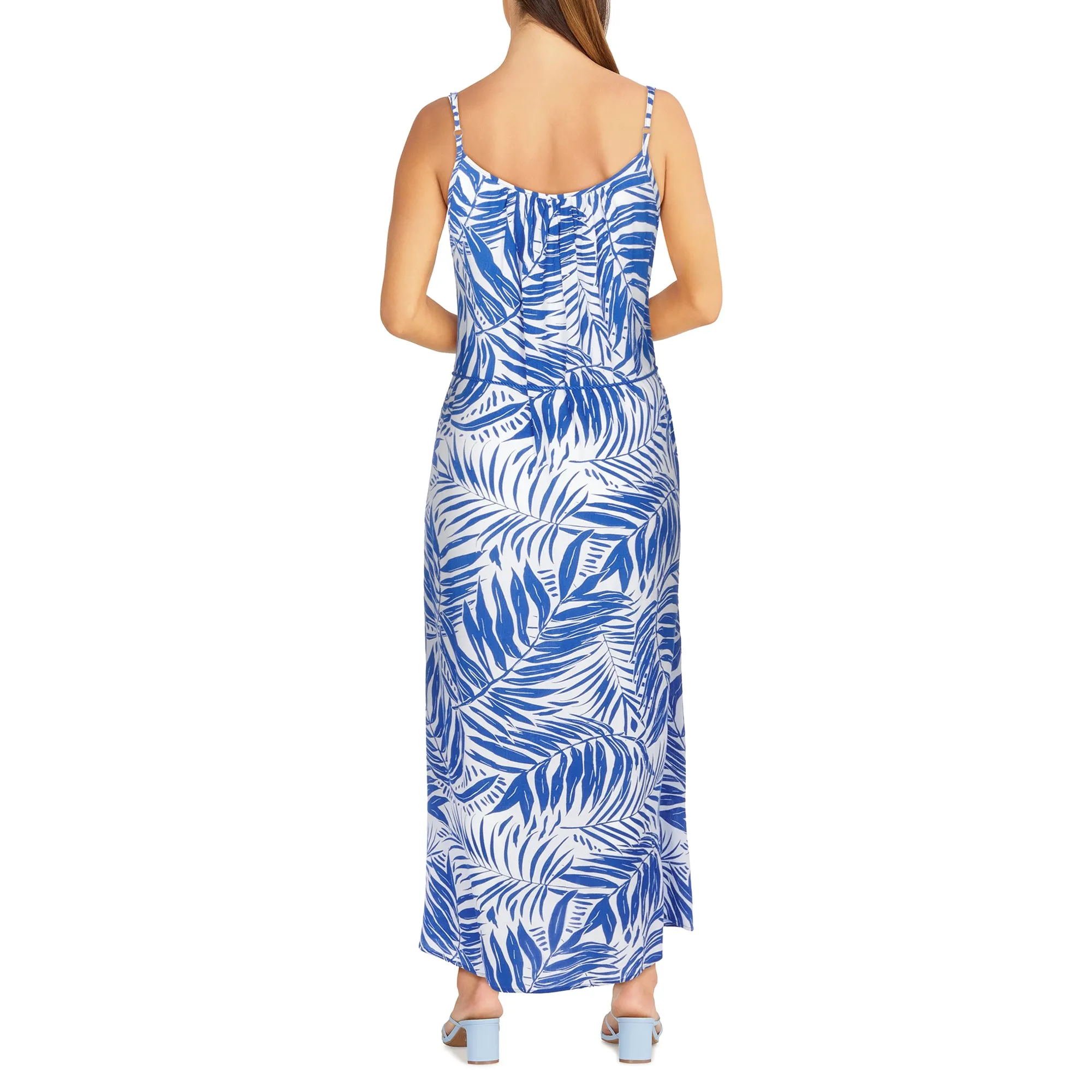 lily morgan Women's Tropical Printed Crinkle Maxi Dress with Rope Belt