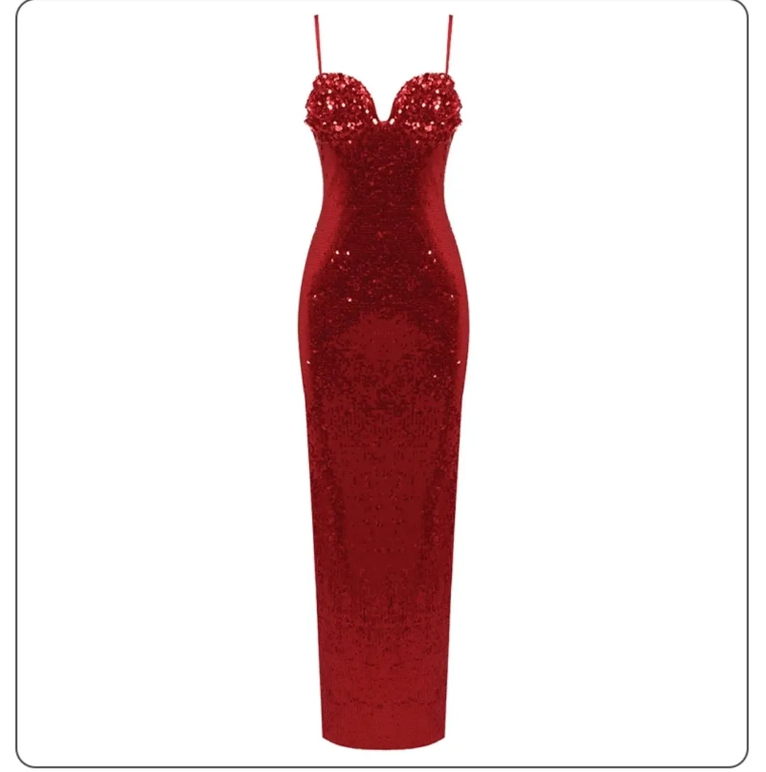 Luxury Sequins Bodycon Maxi Dress