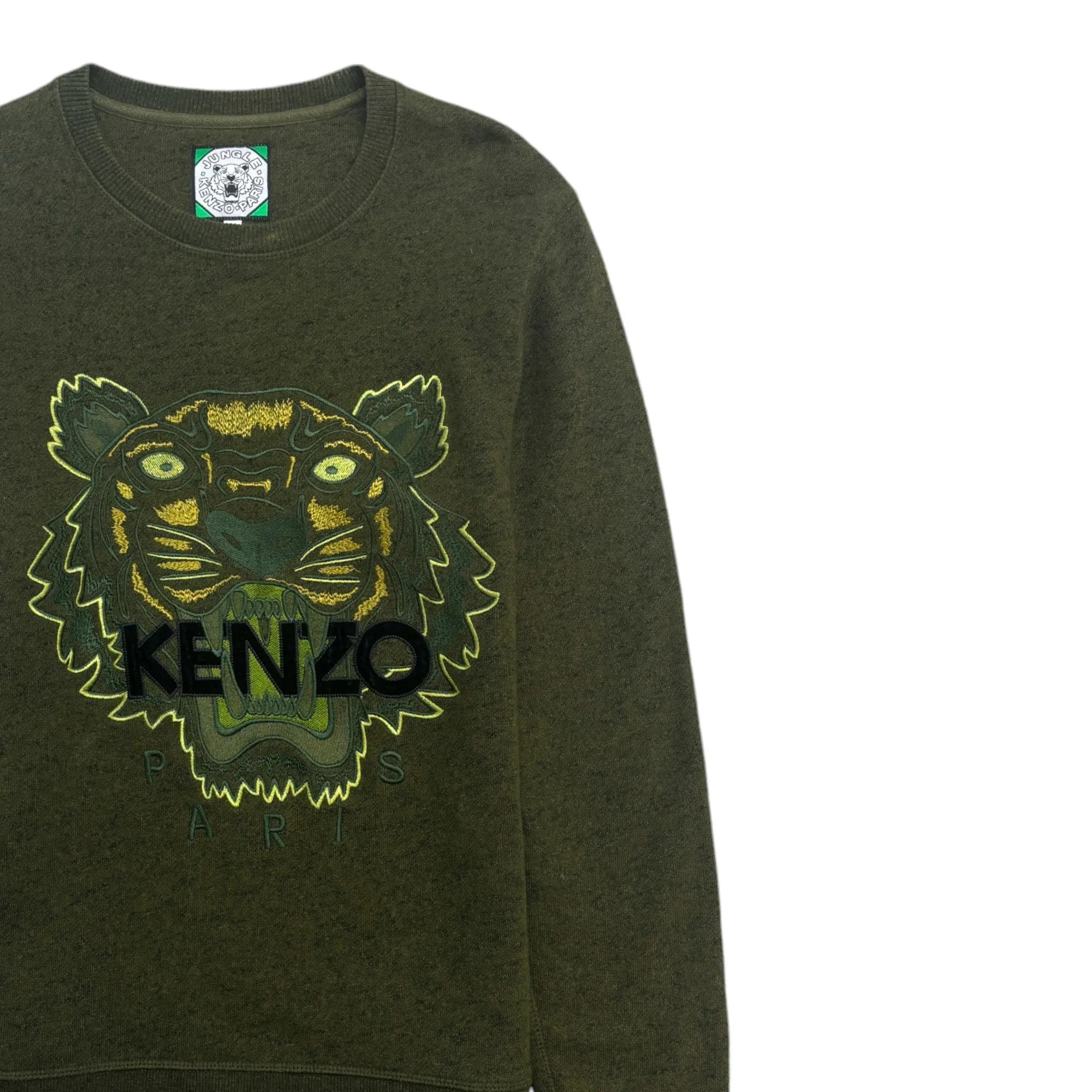 Men's Embroidered Tiger Jumper Khaki Size S
