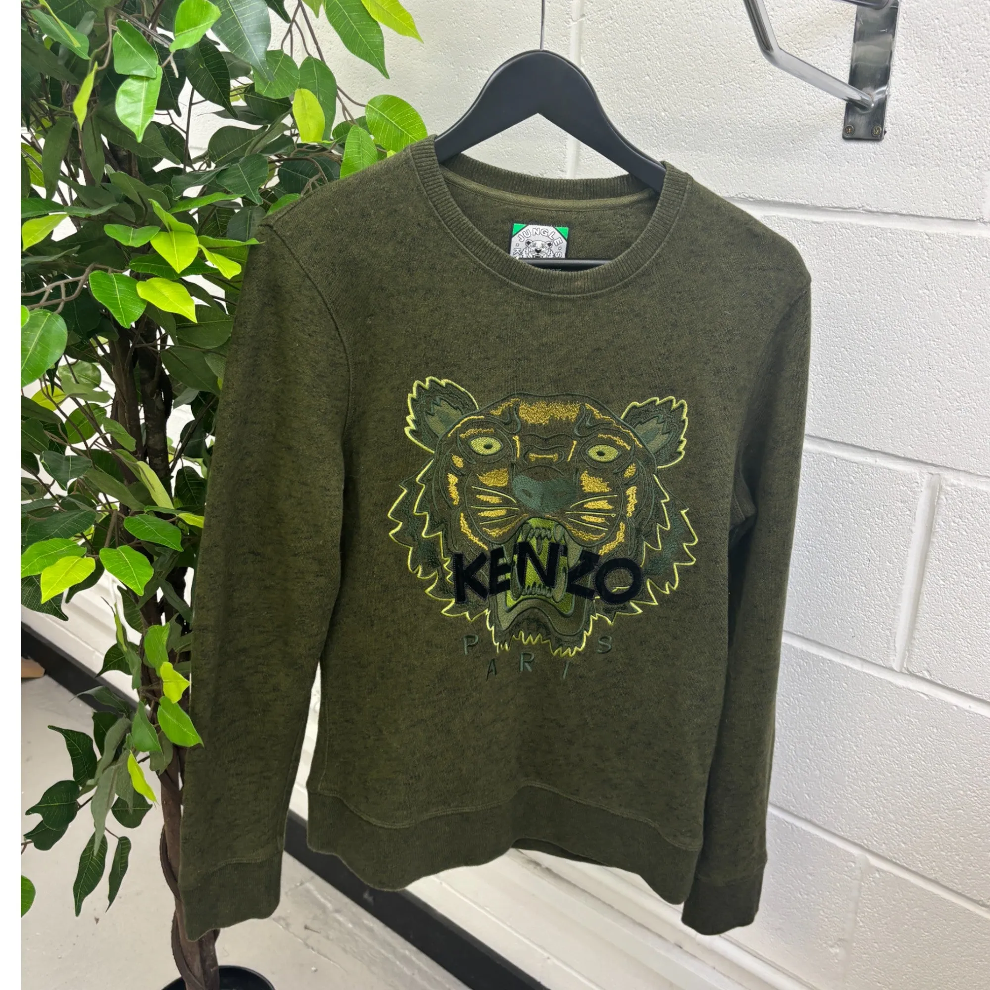 Men's Embroidered Tiger Jumper Khaki Size S
