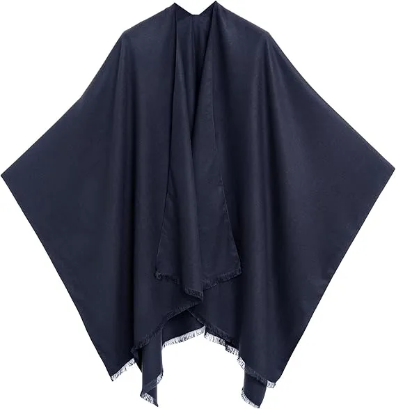 Orange-Beige Luxurious Knit Sweater Poncho Cardigan