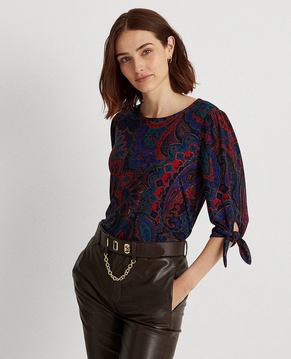 Paisley Tie-Sleeve Top In Navy Multi