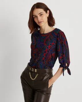 Paisley Tie-Sleeve Top In Navy Multi