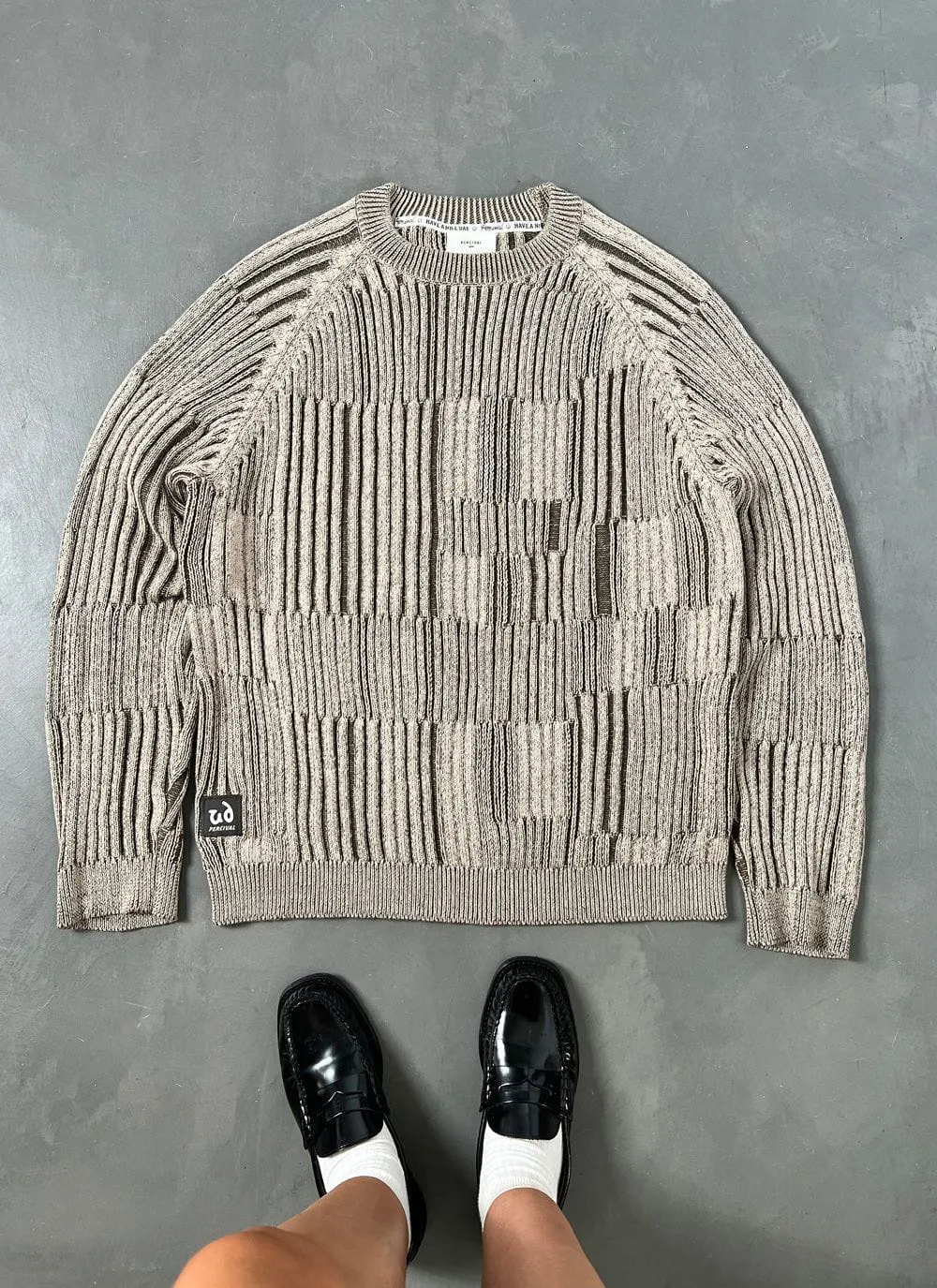 Patchwork Crewneck Jumper | Uniform Display x Percival | Khaki