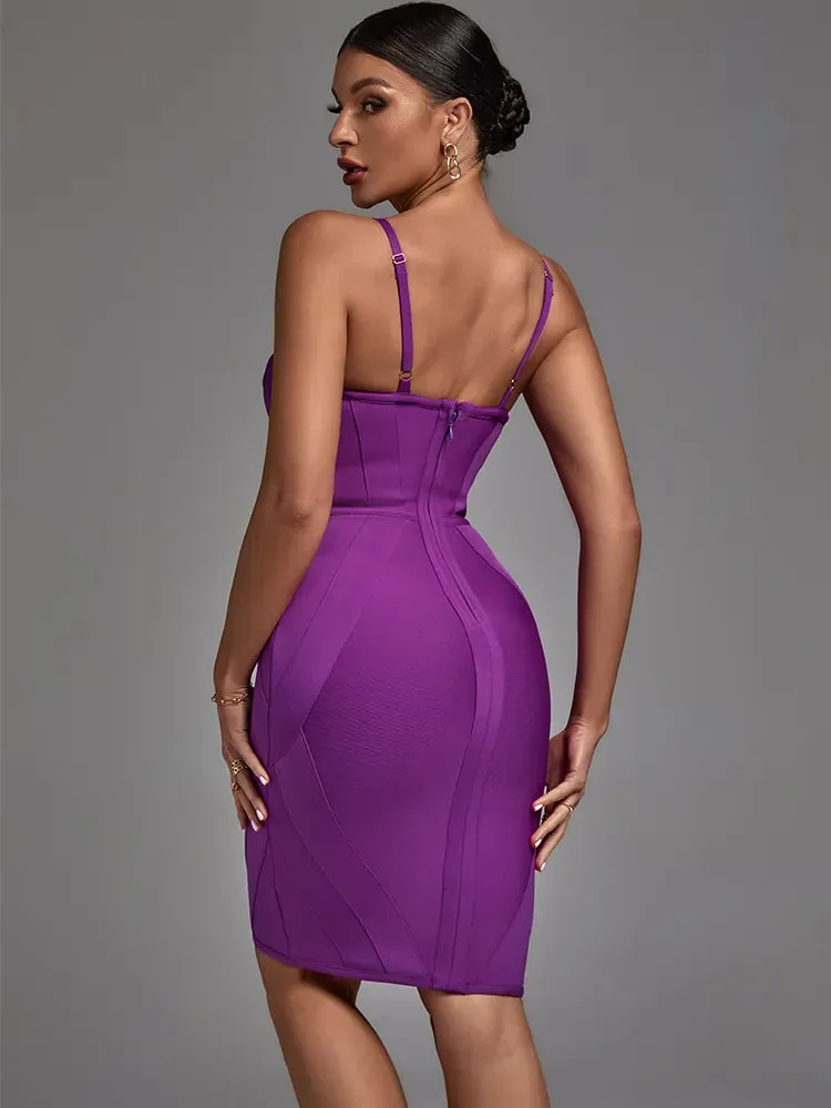 Purple Strappy Bandage Bodycon Dress