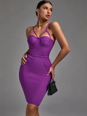 Purple Strappy Bandage Bodycon Dress