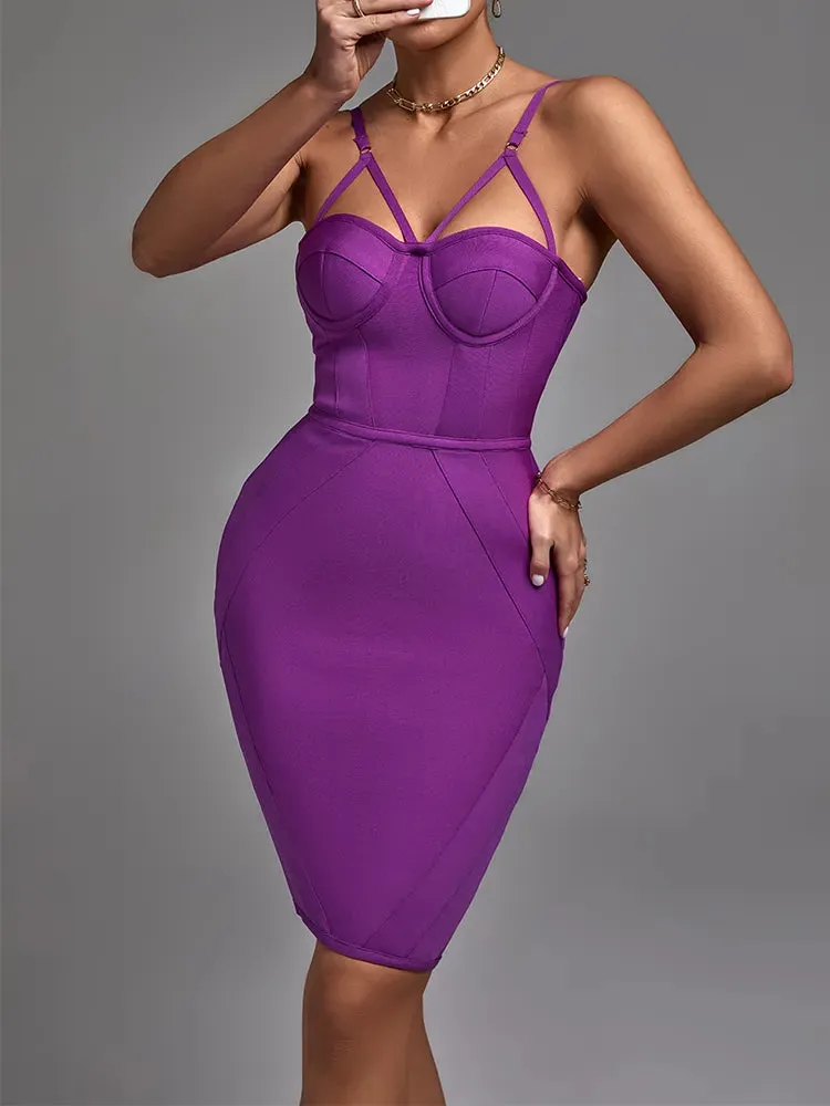 Purple Strappy Bandage Bodycon Dress