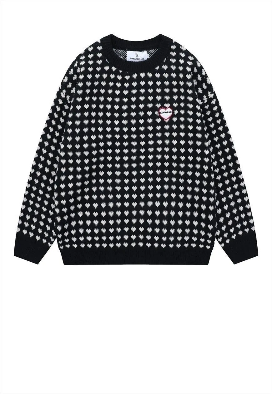 Retro heart sweater vintage pattern jumper 80s top in Red