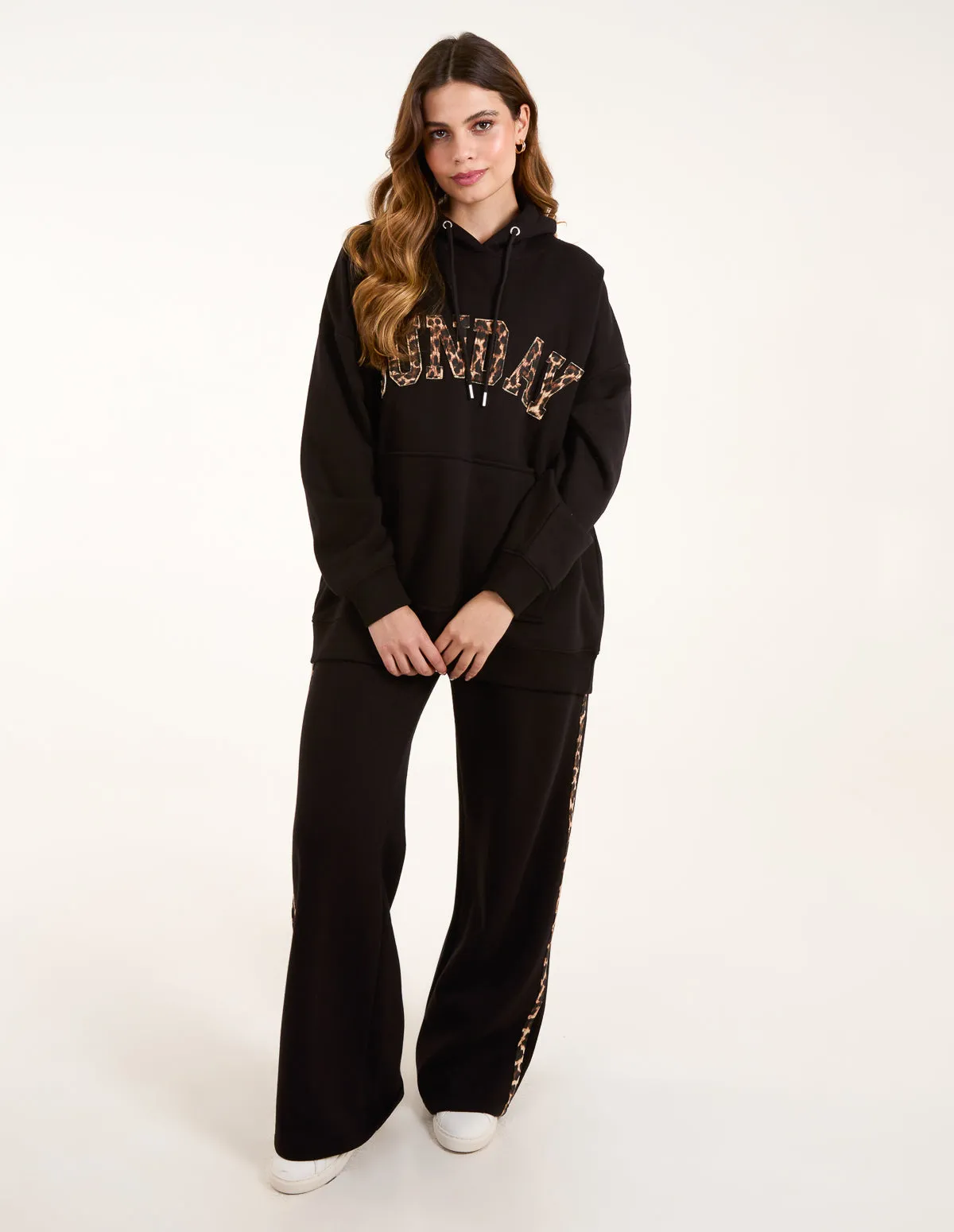 Sunday Leopard Print Slogan Hoodie