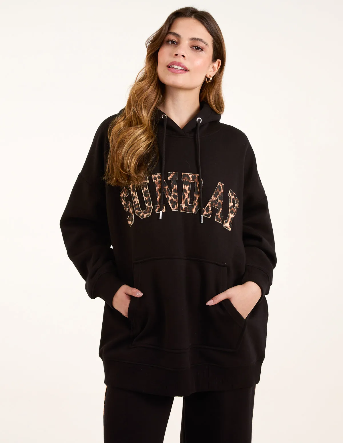 Sunday Leopard Print Slogan Hoodie
