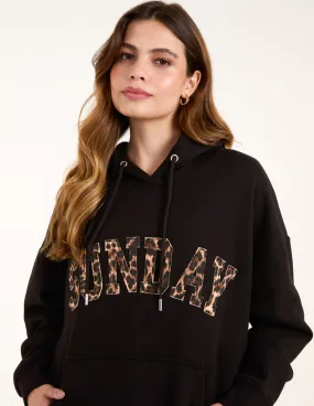 Sunday Leopard Print Slogan Hoodie