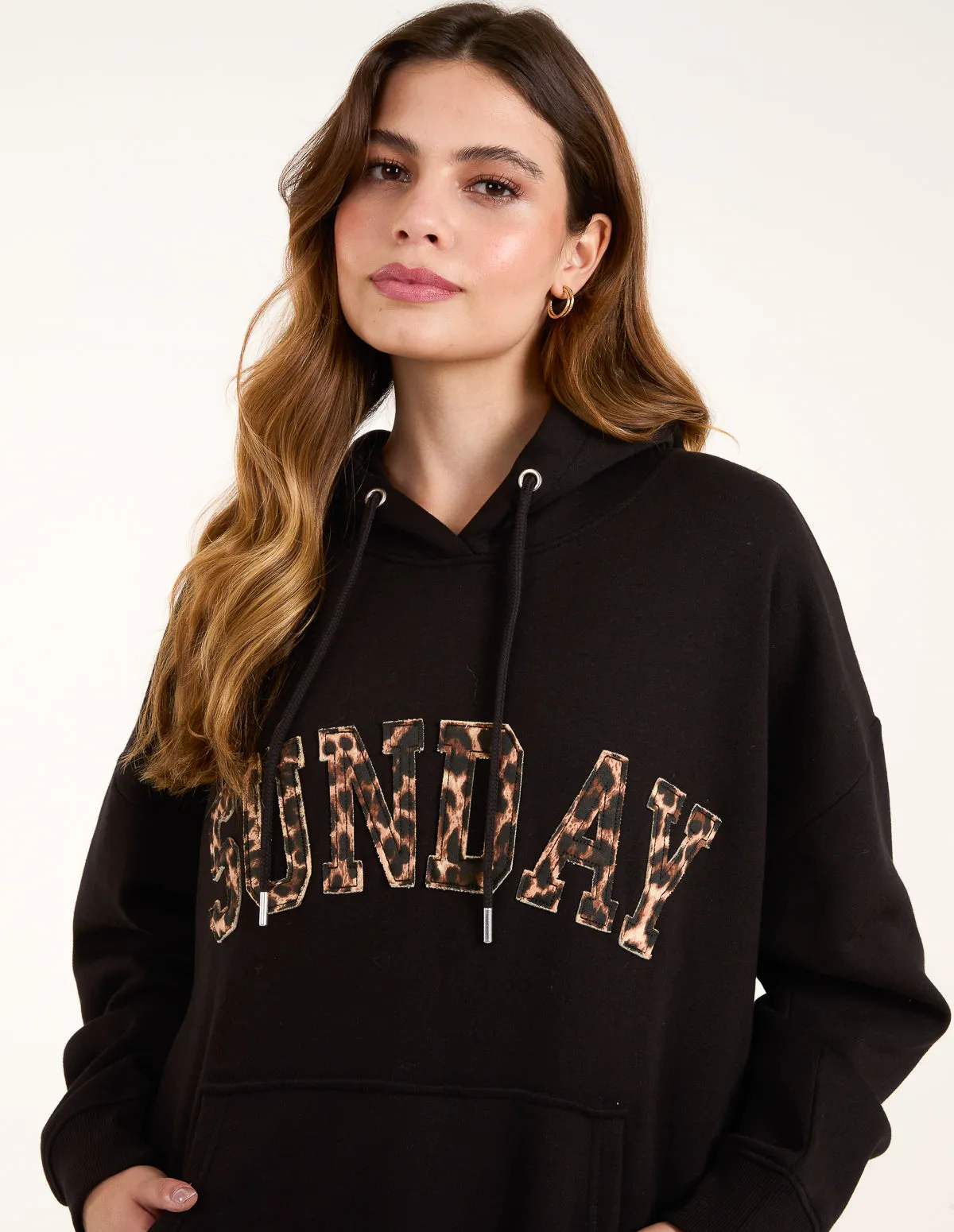 Sunday Leopard Print Slogan Hoodie