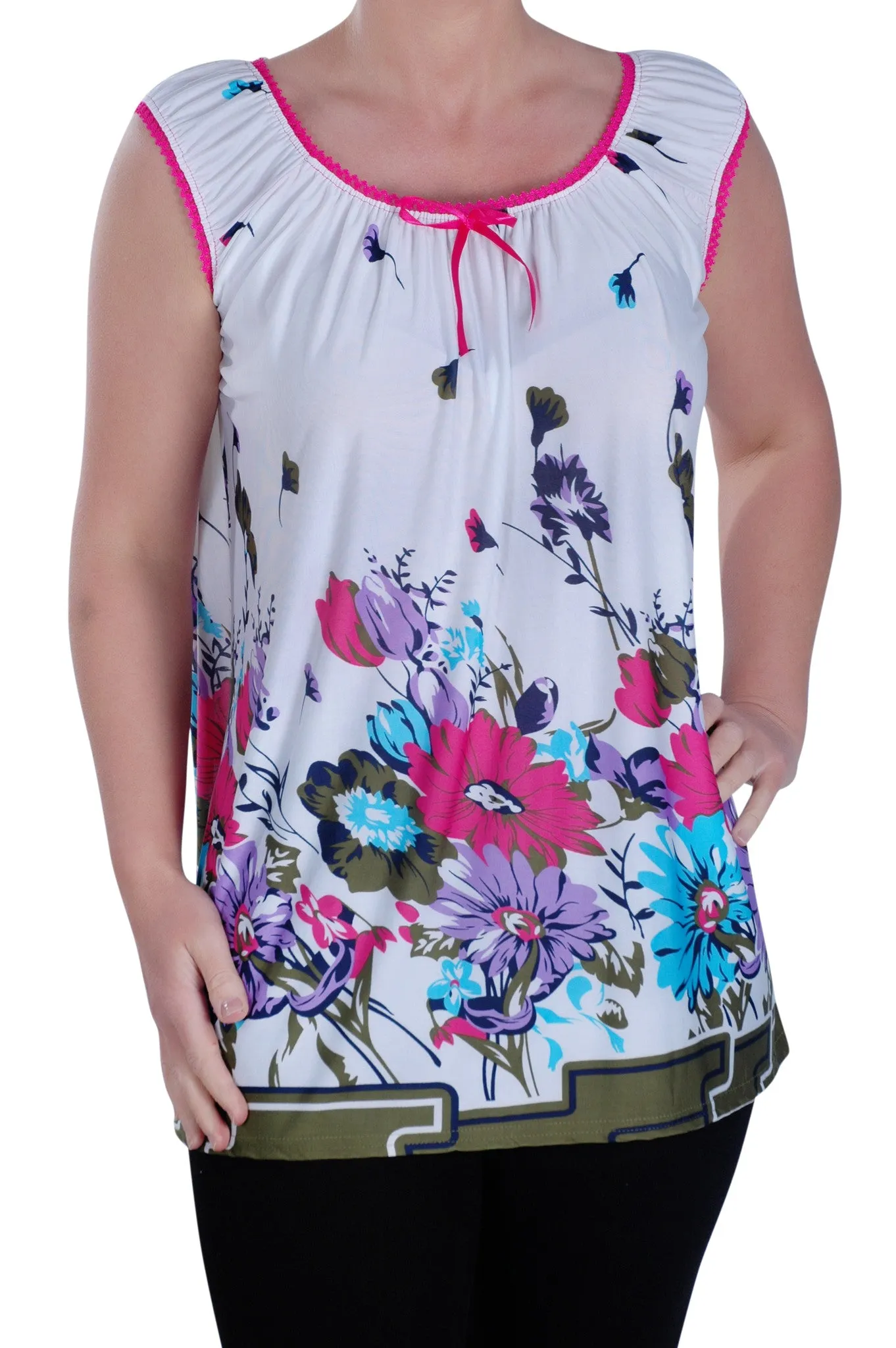 Viveca Floral Print Scoop Neck Sleeveless Tunic Top