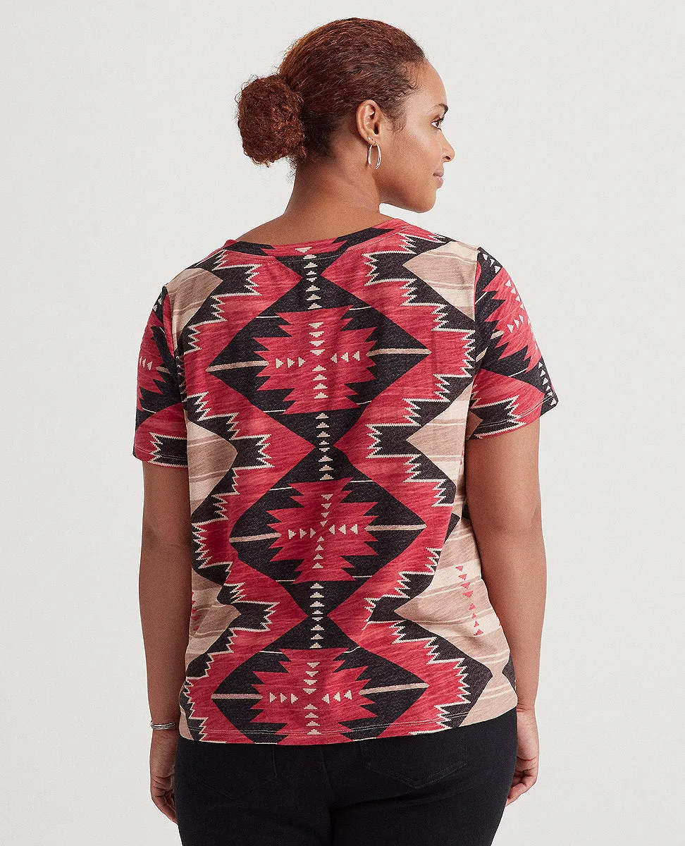 Woman Southwestern-Print Tie-Waist Jersey Tee In Tan Multi
