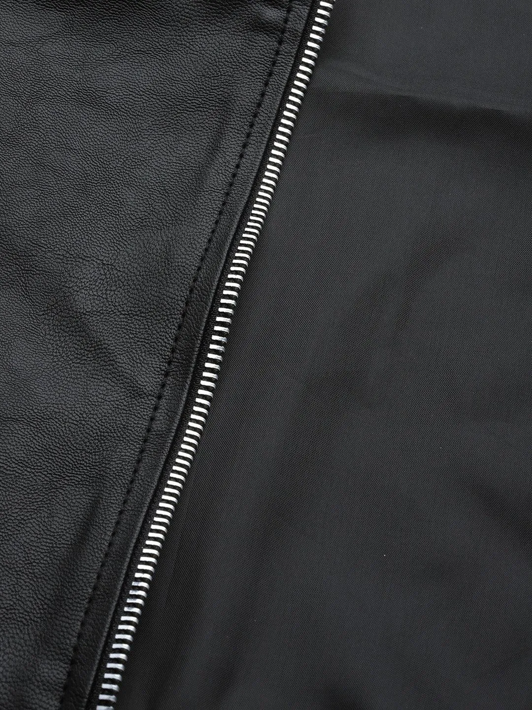 Women Black Solid Leather Biker Jacket | QAWACH