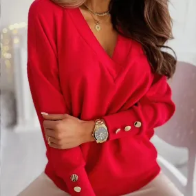 Women's Trendy V-neck Jumper with Buttons | Ideal for Autumn/Winter