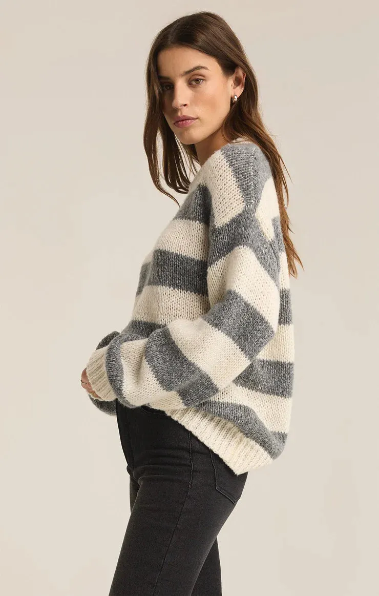 ZSU Anders Stripe Crew Neck Sweater in Heather